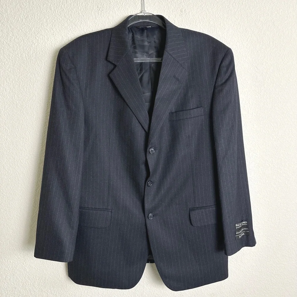 Jos A Bank Executive Collection Navy Pinstripe‎ Wool Cashmere Blazer Jacket 42S